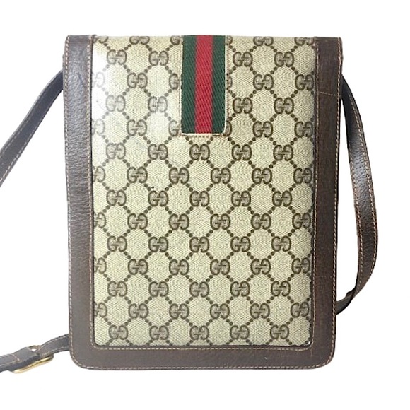 M Authentic GUCCI Ophidia Sherryline Brown Leather Coated Canvas Messenger Bag - Picture 3 of 17
